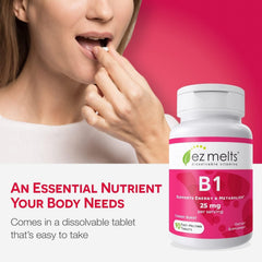 EZ Melts B1 vegan non-GMO badge on bottle for clean formula