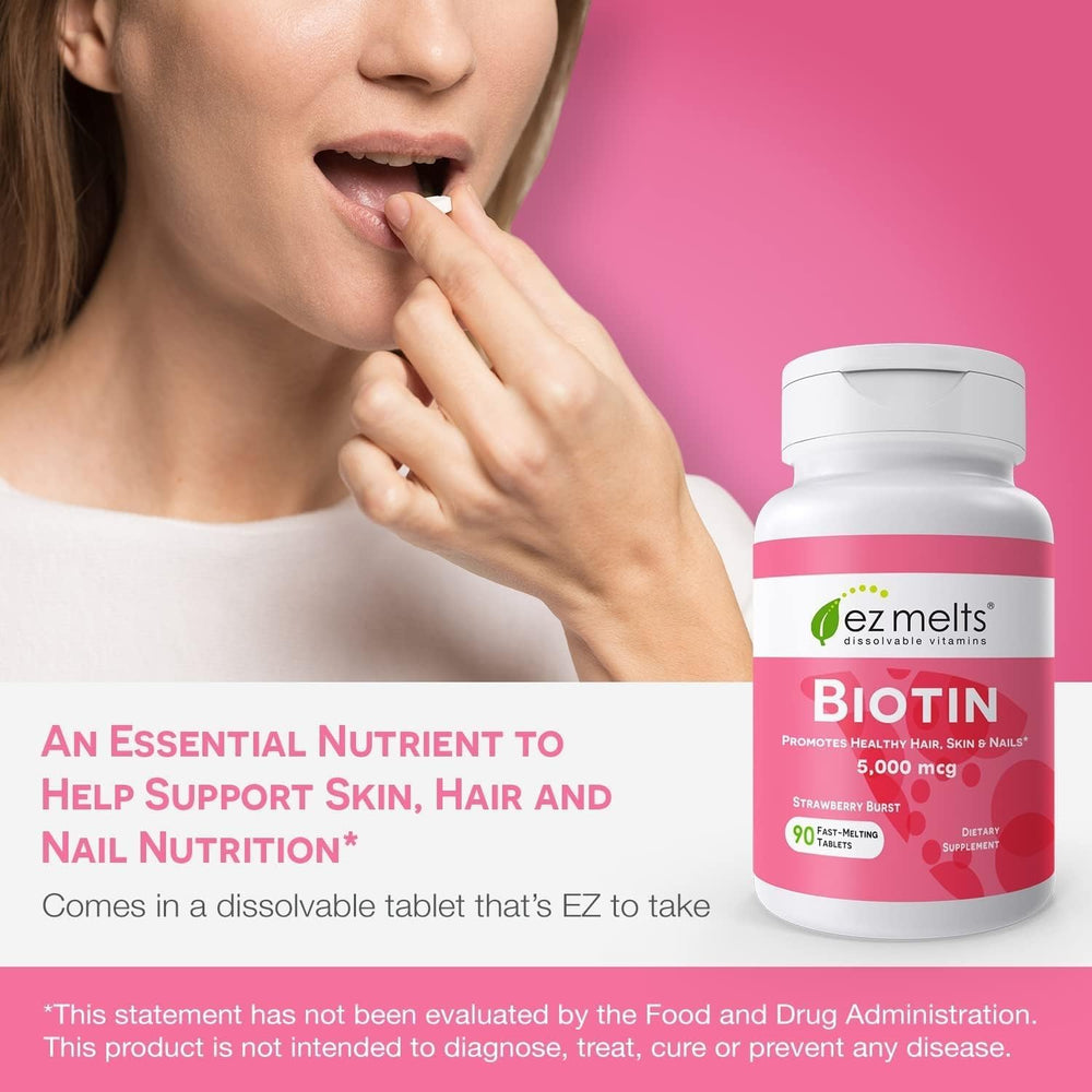 EZ Melts Biotin hair, skin, and nails imagery for healthy appearance