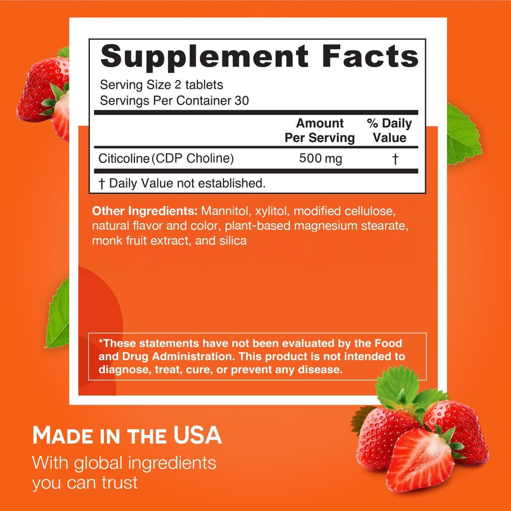 EZ Melts Citicoline strawberry blast flavor adds enjoyable daily intake.