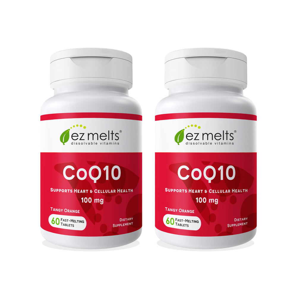 EZ Melts CoQ10 dissolving tablet on tongue for easy on-the-go intake.