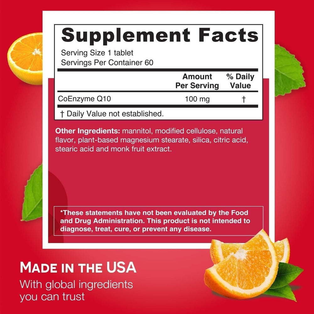 EZ Melts CoQ10 tangy orange flavor dissolves quickly during daily routine.