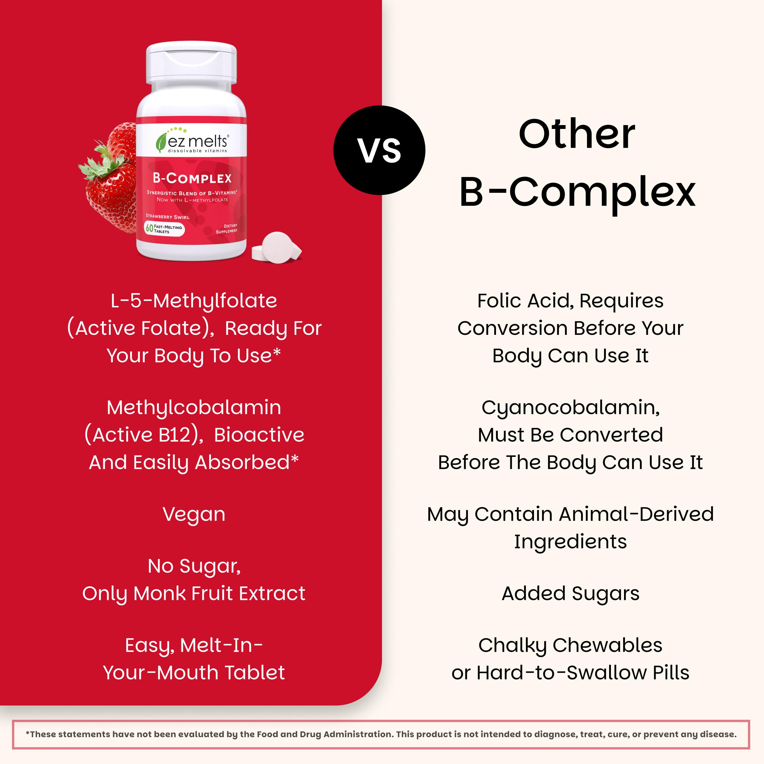 Nutrition label view highlights methylated B12 and folate features