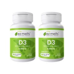EZ Melts D3 5000 IU tablets in bottle for quick daily use