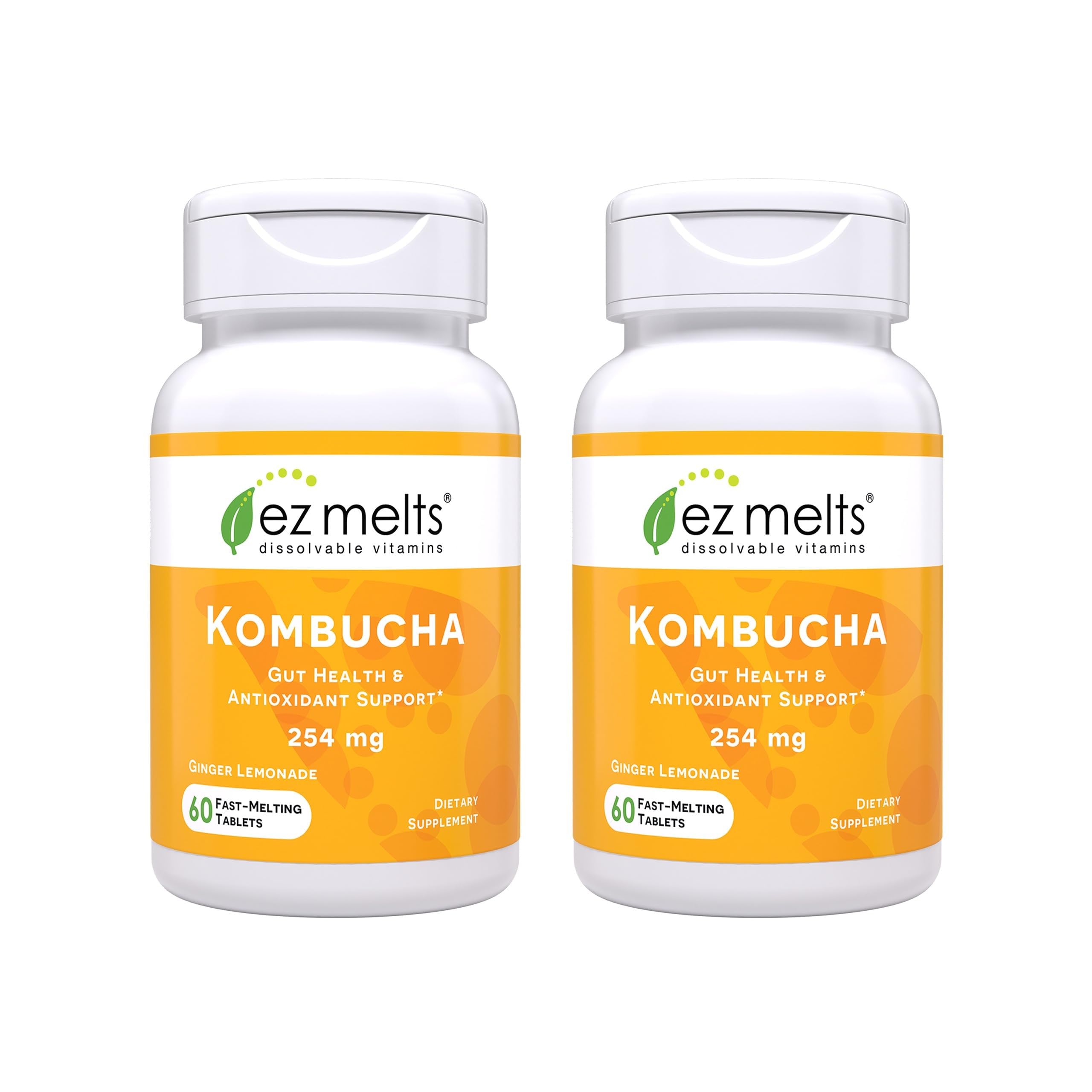 EZ Melts ginger-lemonade packaging highlighting a sugar-free 2-pack for on-the-go wellness