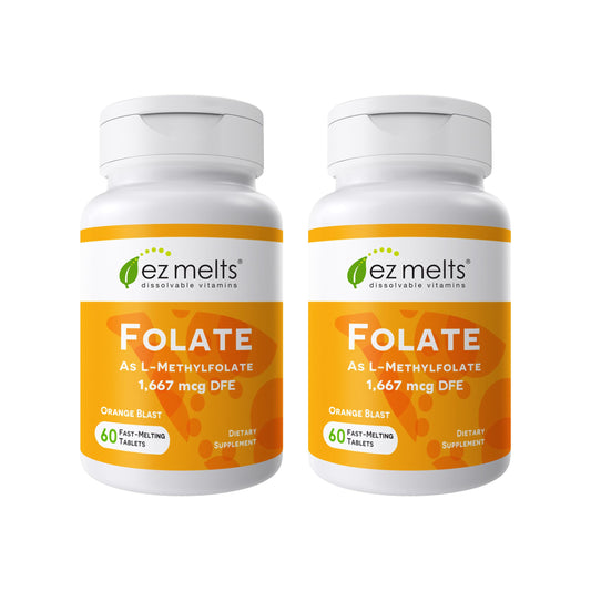 EZ Melts Folate dissolving tablet shown in mouth for easy daily support