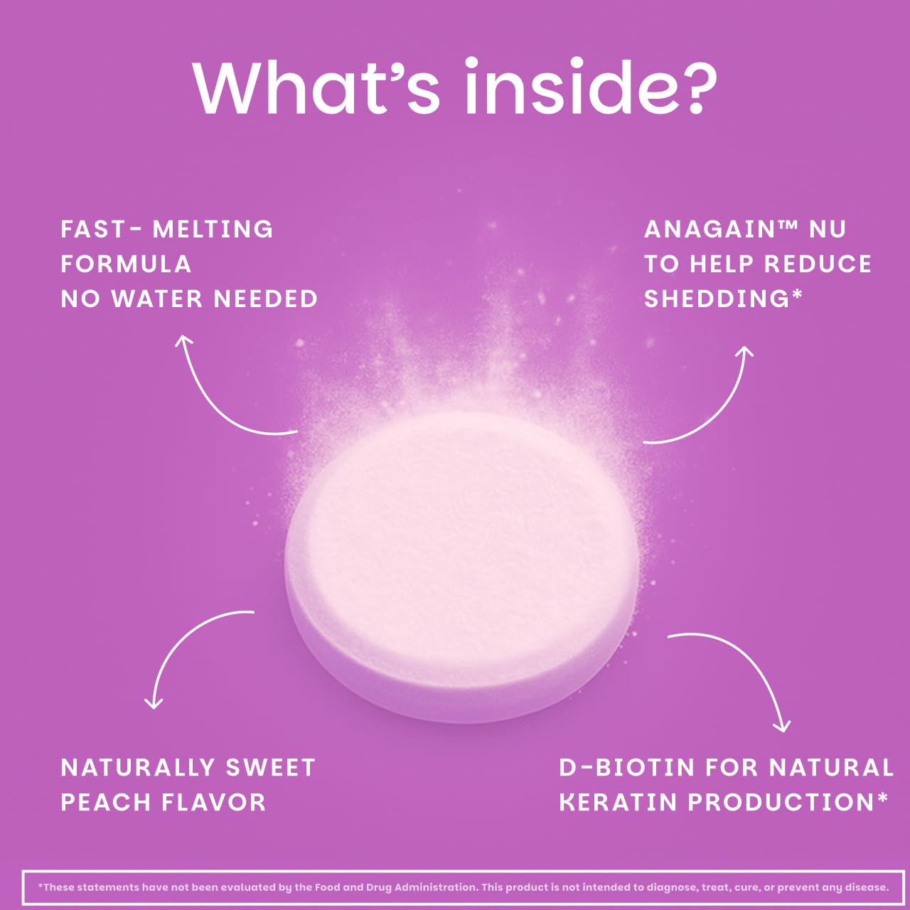 Biotin included in EZ Melts Hair Health Complete for hair nourishment