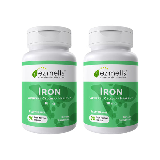 EZ Melts Iron dissolvable tablet visible in hand for easy daily support