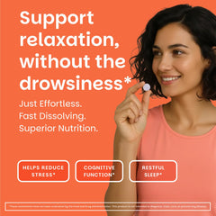 EZ Melts L-Theanine packaging showcases vegan, non-GMO cherry-flavored bottle.
