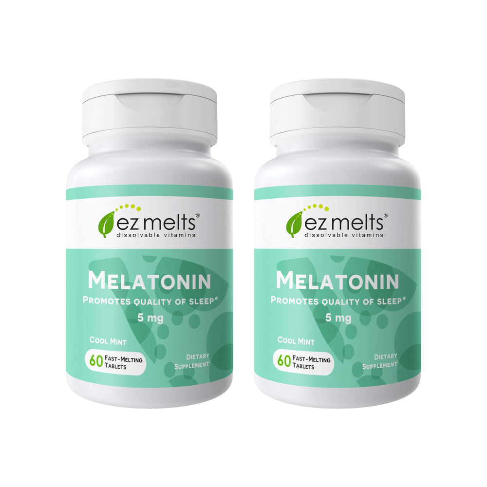 EZ Melts Melatonin bottle with cool mint tablets for easy night use.