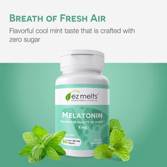 EZ Melts Melatonin packaging shows gluten-free and dairy-free formulation.