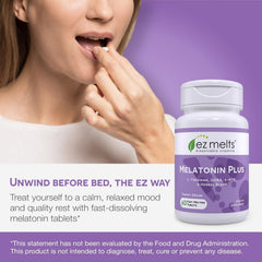 EZ Melts Melatonin Plus cherry dream flavor shown for a pleasant bedtime moment