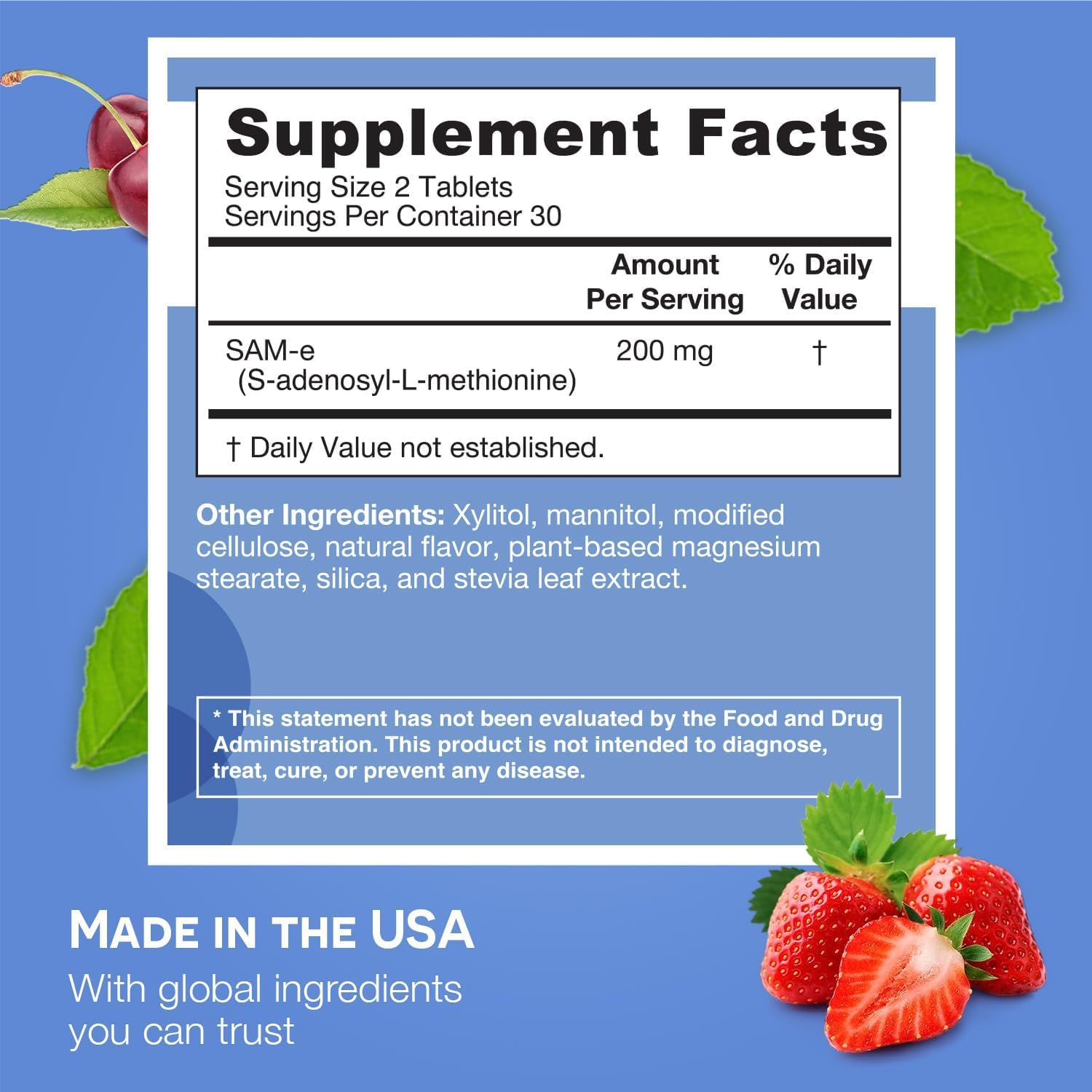 EZ Melts SAM-e wild berry flavor emphasizes convenient, sugar-free mood support.