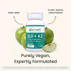 EZ Melts vegan and non-GMO certification badge on packaging.