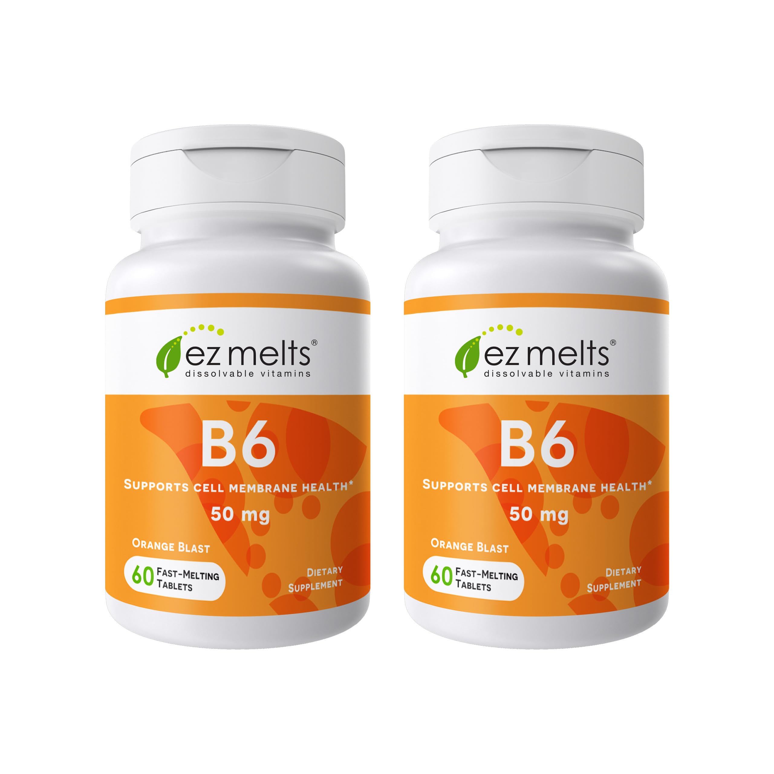 EZ Melts Vitamin B6 orange blast pack showing convenient quick-dissolve tablets