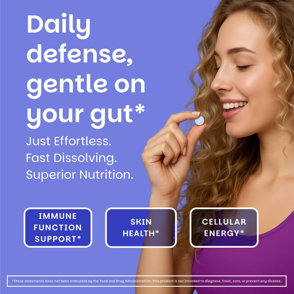 EZ Melts Zinc Blueberry Blast label close-up showing vegan and gluten-free status