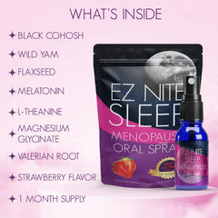 EZ Nite Sleep label emphasizes melatonin and valerian root for sleep support.