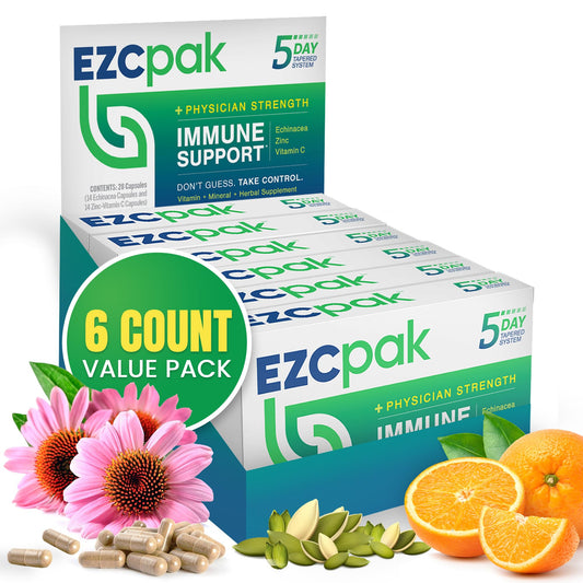 EZC Pak bottle with 5-day taper plan for immune support.