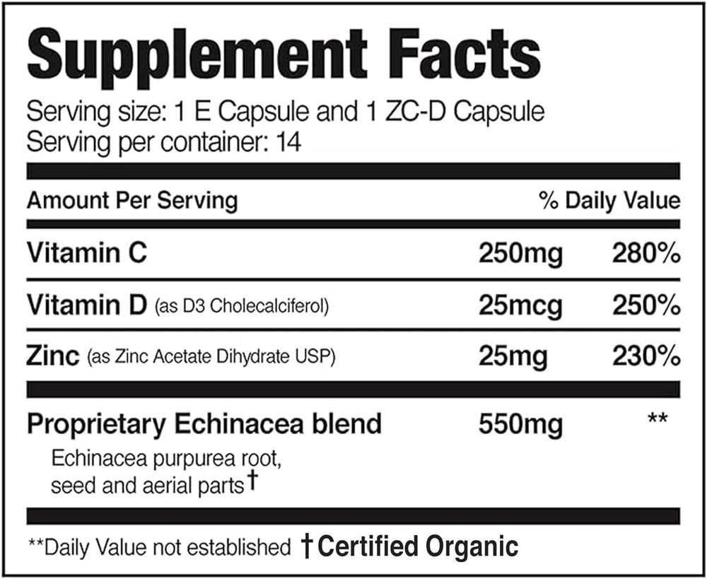 EZC Pak label highlighting key immune ingredients