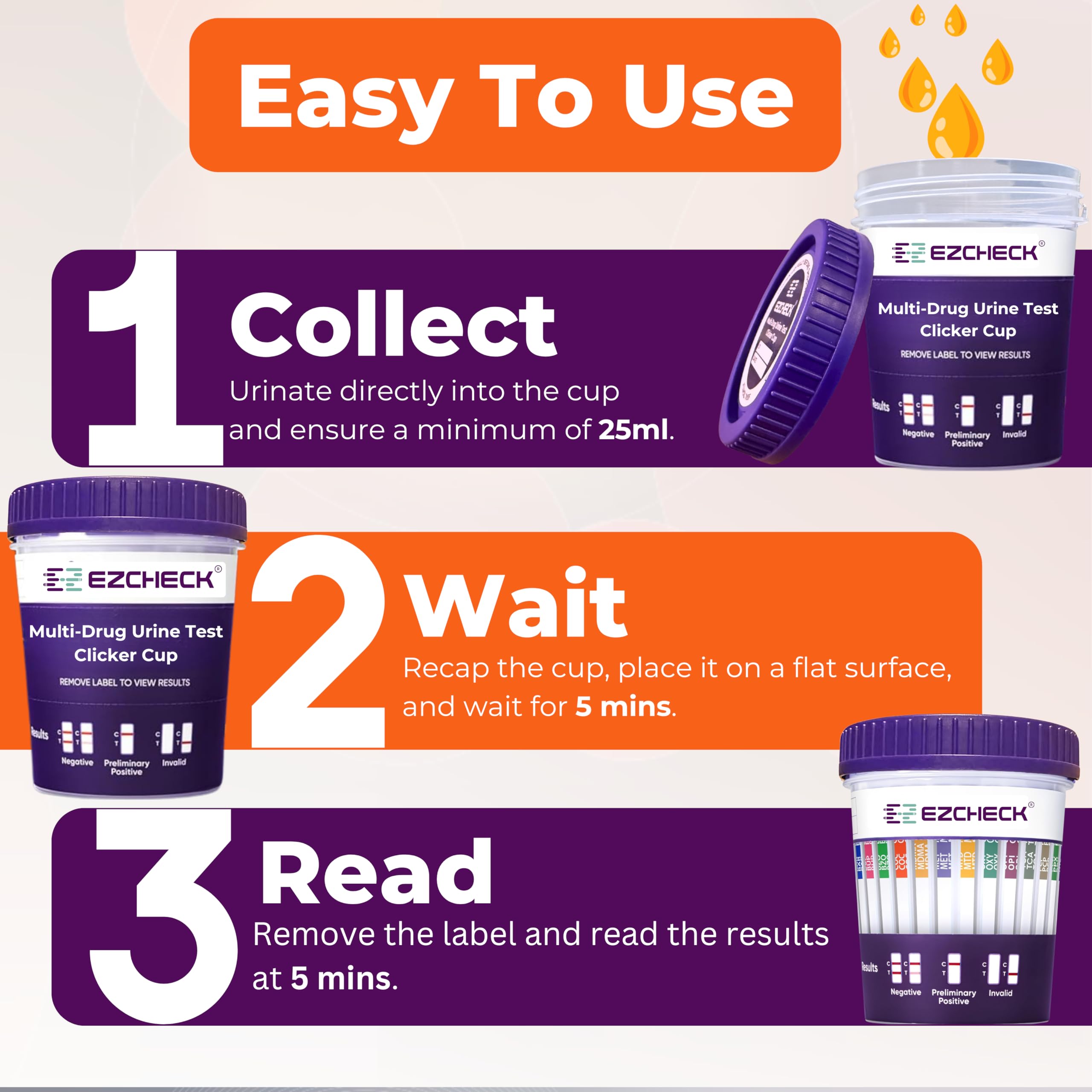 EZCHECK 14-panel test cup packaging shows OTC readiness