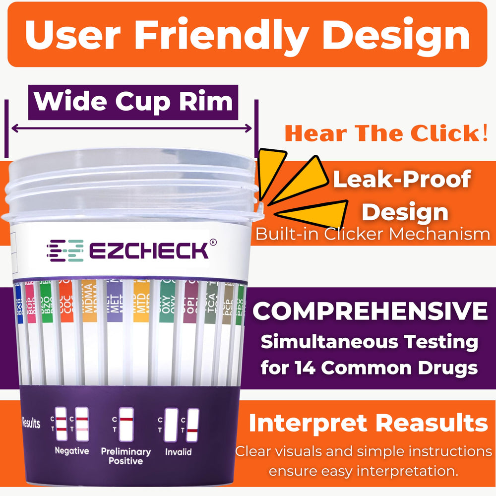 EZCHECK 14-panel test cup urine collection for simple sampling
