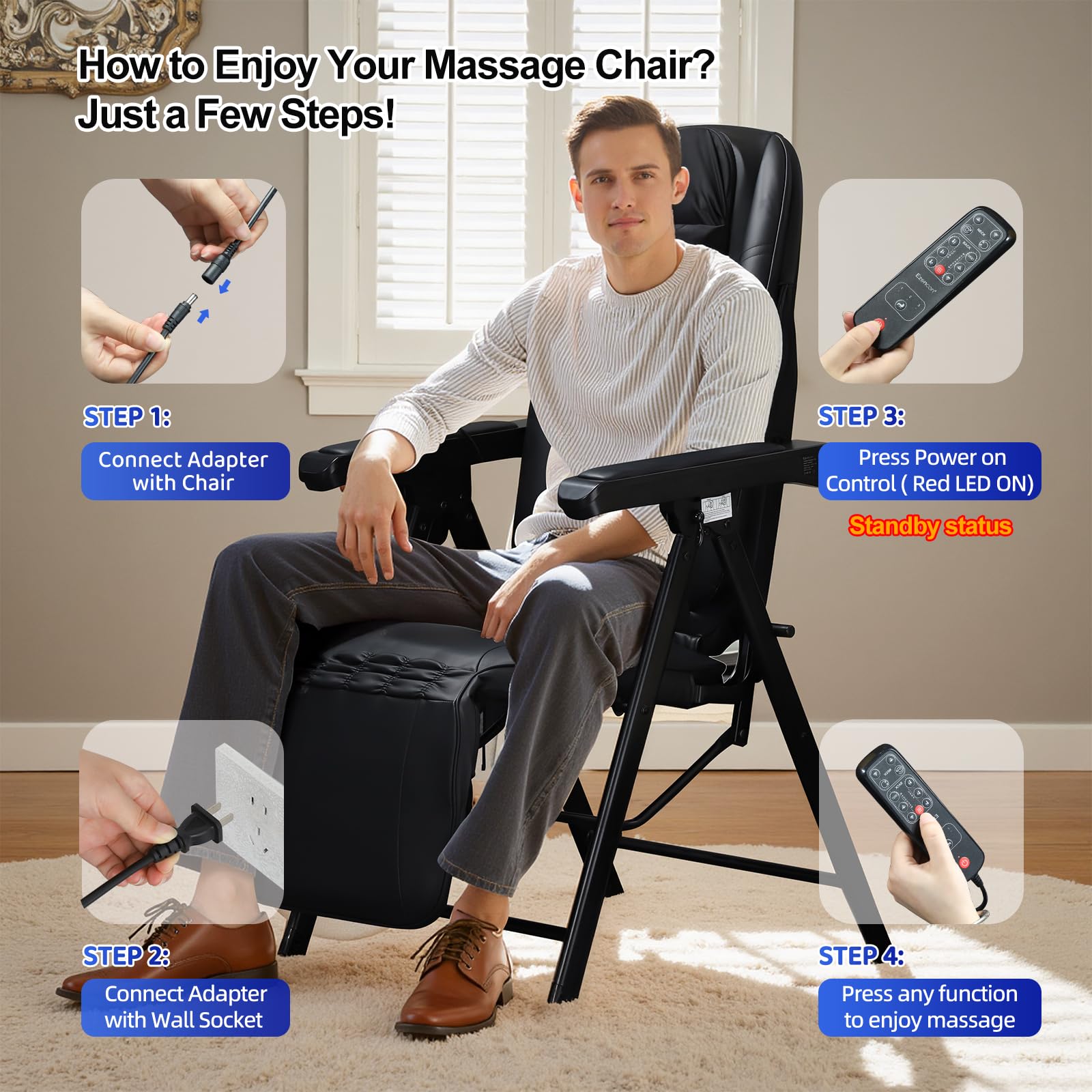 Ezencon massage chair in kneading mode for consistent rhythm