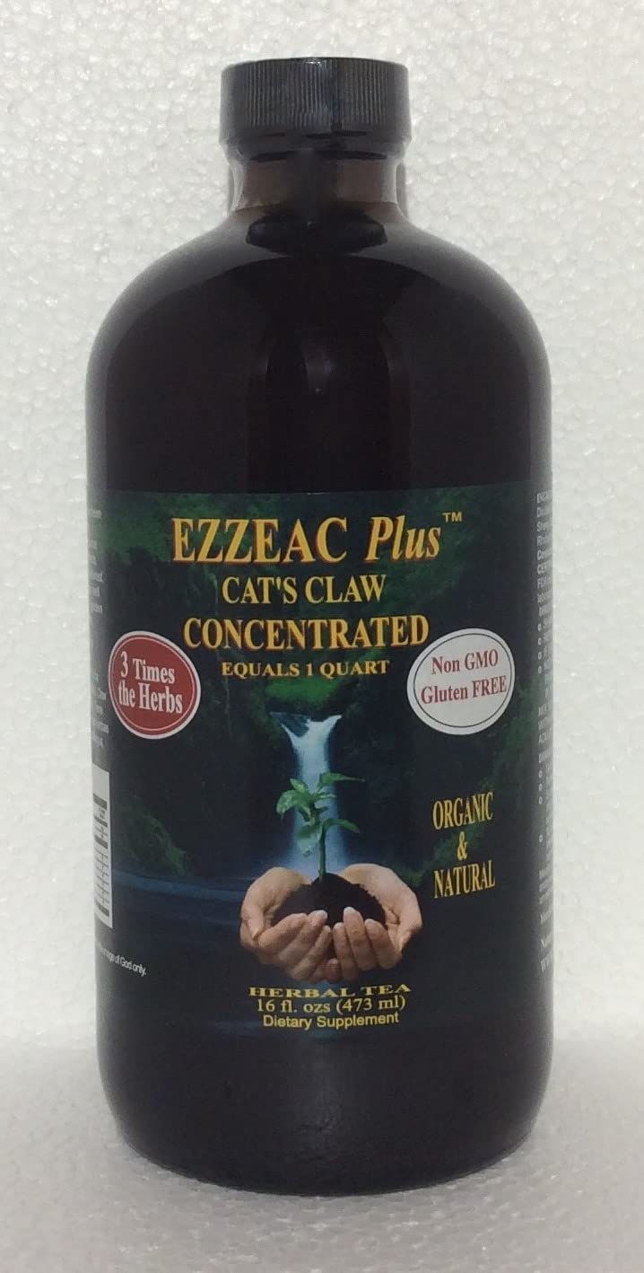 Ezzeac Plus Cat's Claw tea in amber glass bottle preserves potency and freshness.