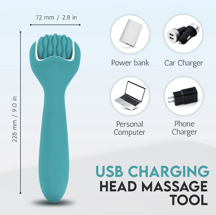 F Fascia Needling Institute teal ice roller cools neck and headaches for soothing relief.