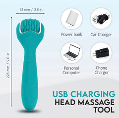 F Fascia Needling Institute teal ice roller cools neck and headaches for soothing relief.