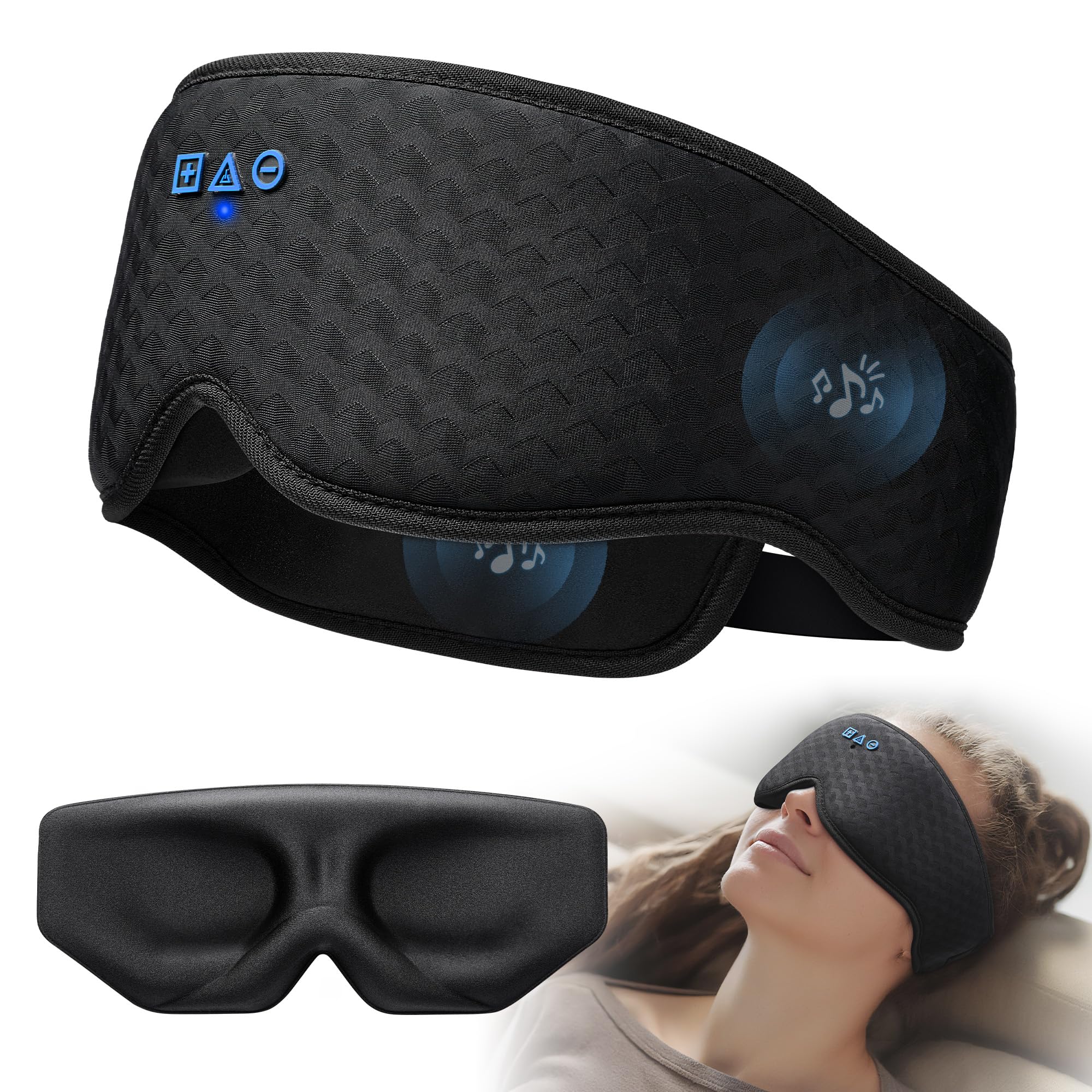 FACEMOON sleep mask with Bluetooth headphones offering true blackout and comfort