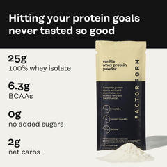 FACTOR FORM Whey Protein Powder chocolate packet for a rich post-workout flavor.