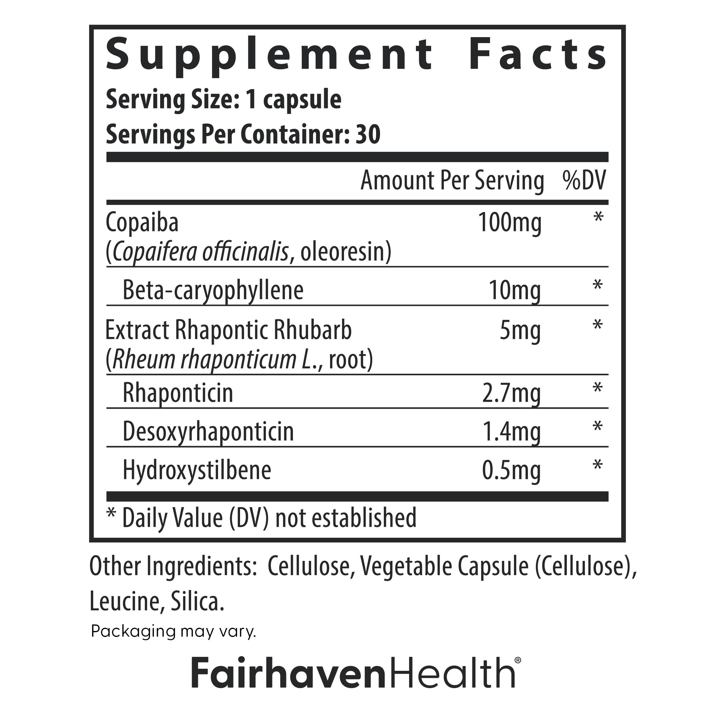 Fairhaven Health copaiba extract ingredient suggests calming comfort support