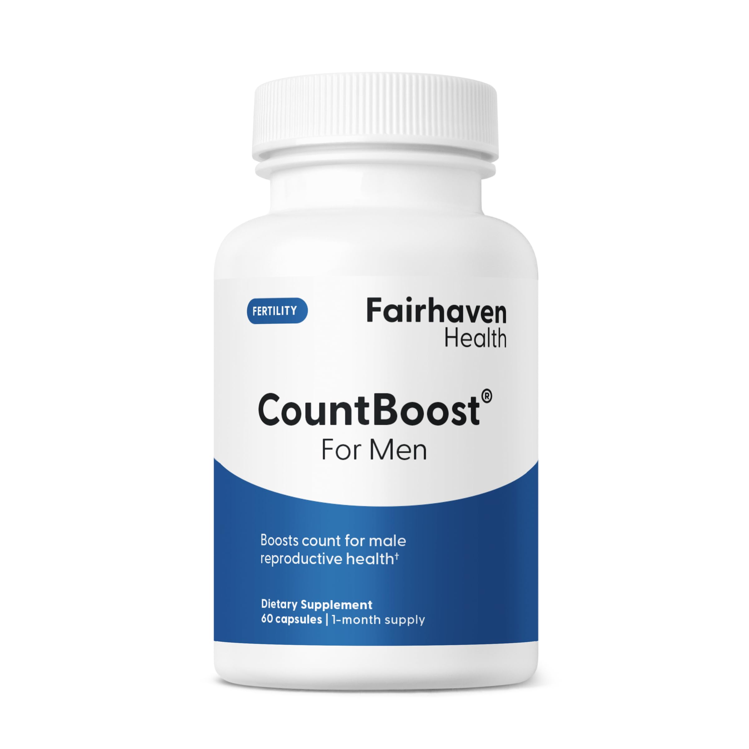 Fairhaven Health CountBoost bottle shown for fertility support on the go