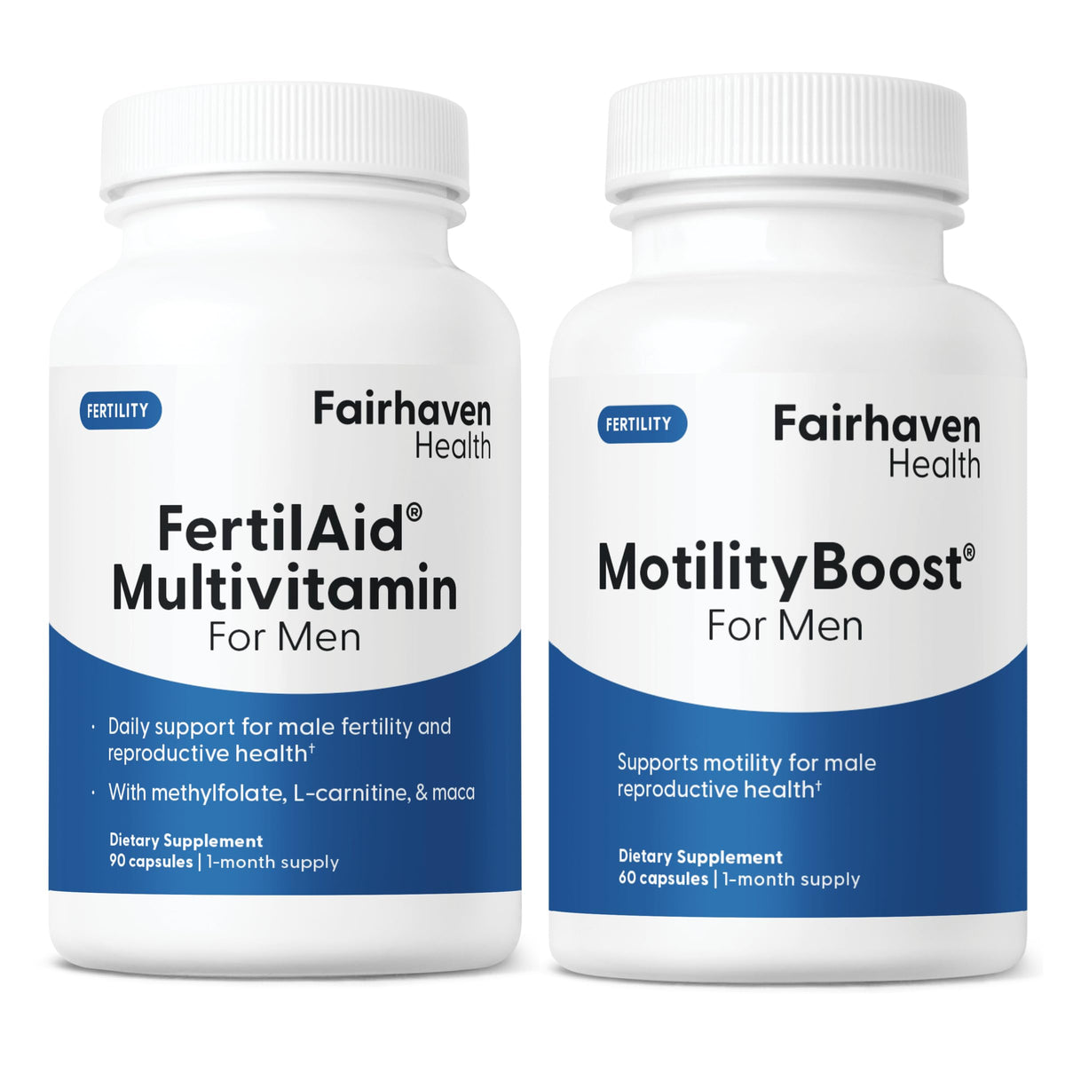 Fairhaven Health FertilAid MotilityBoost bottle front showing the combo for male fertility support.