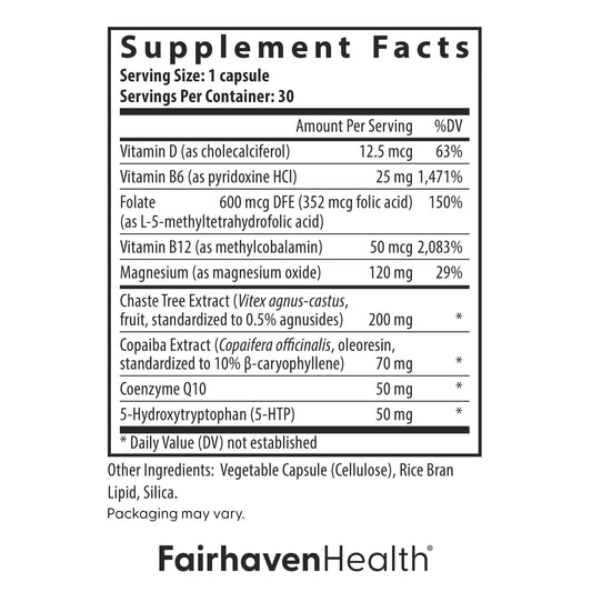 PMS Relief capsules close-up highlighting vegan formula