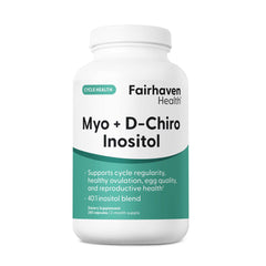 Fairhaven Health myo-inositol-dchi bottle pour supports daily balance routine.