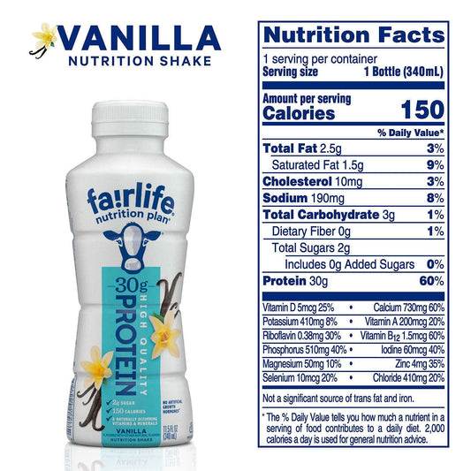Fairlife Nutrition Plan chocolate bottle shot highlighting protein-packed flavor.