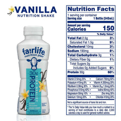 Fairlife Nutrition Plan chocolate bottle shot highlighting protein-packed flavor.