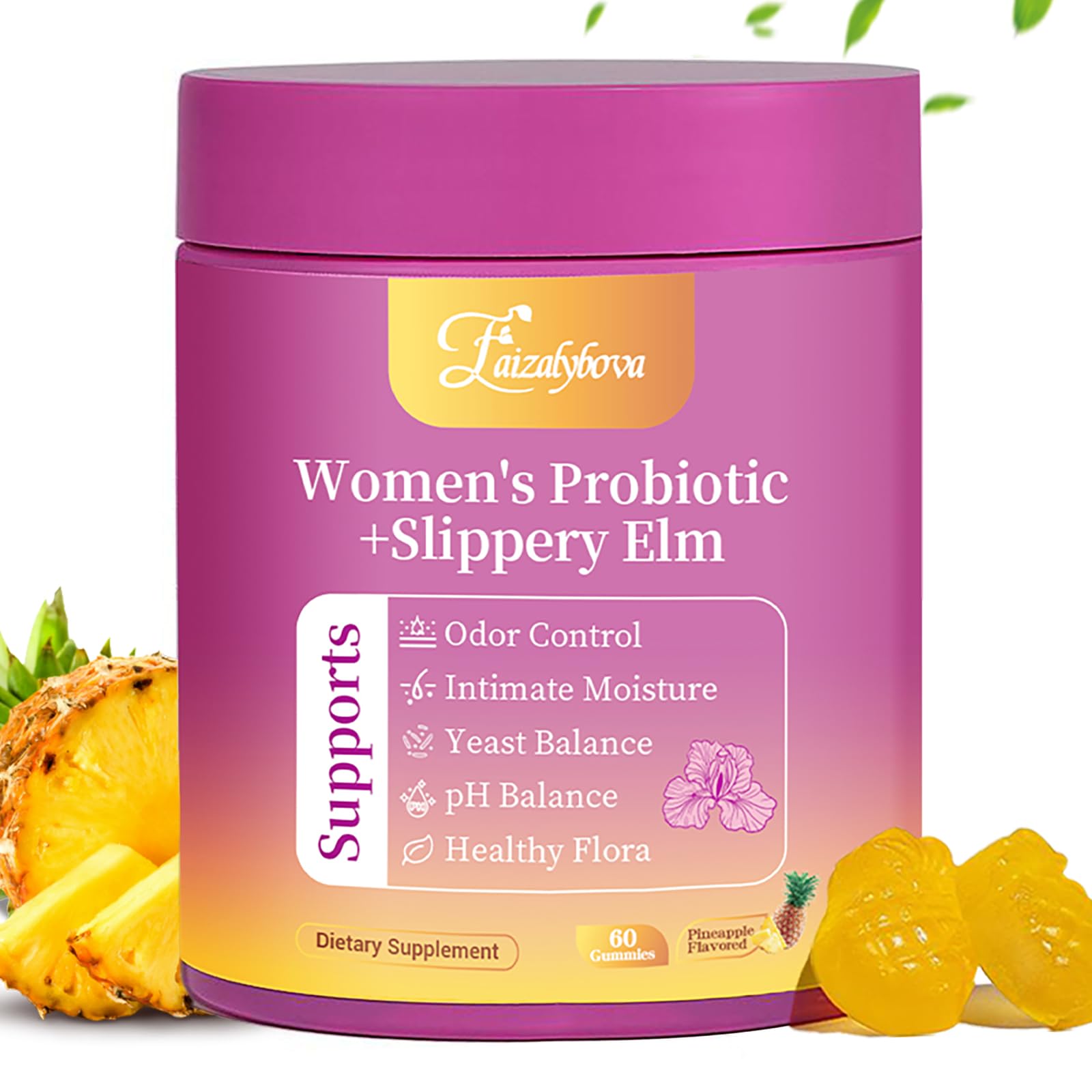Faizalybova Her Juicy Probiotics bottle promotes daily feminine wellness with a tasty pineapple twist.