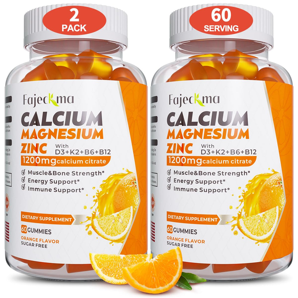 Fajeckma calcium gummies bottle on countertop for bone support and daily supplementation