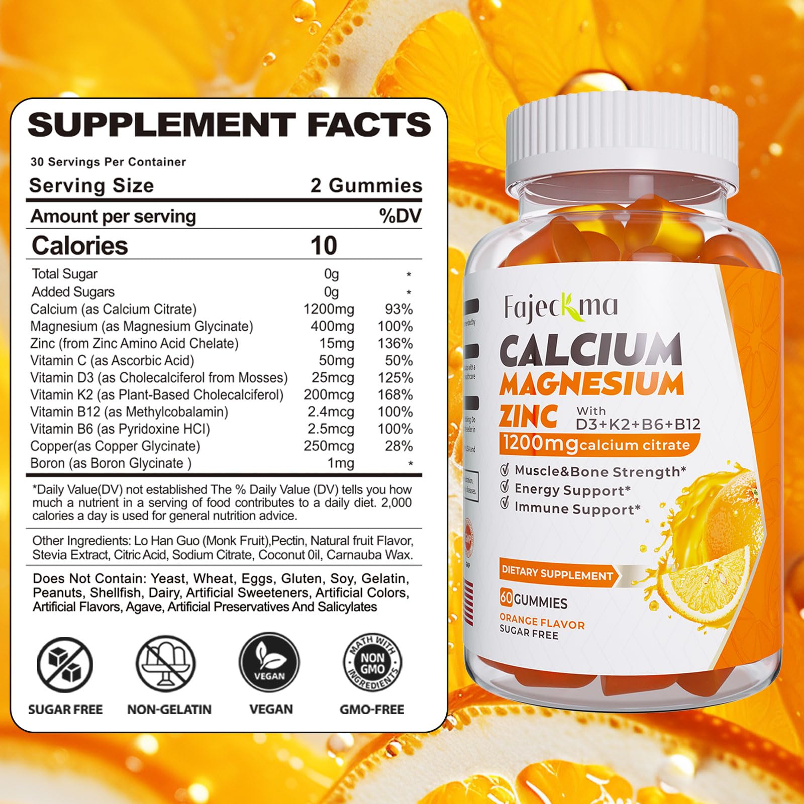 Fajeckma gummies close-up showing orange flavor for easy swallowing