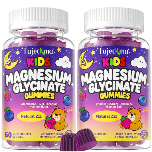 Fajeckma kids gummies bottle front view highlights kid-friendly packaging.