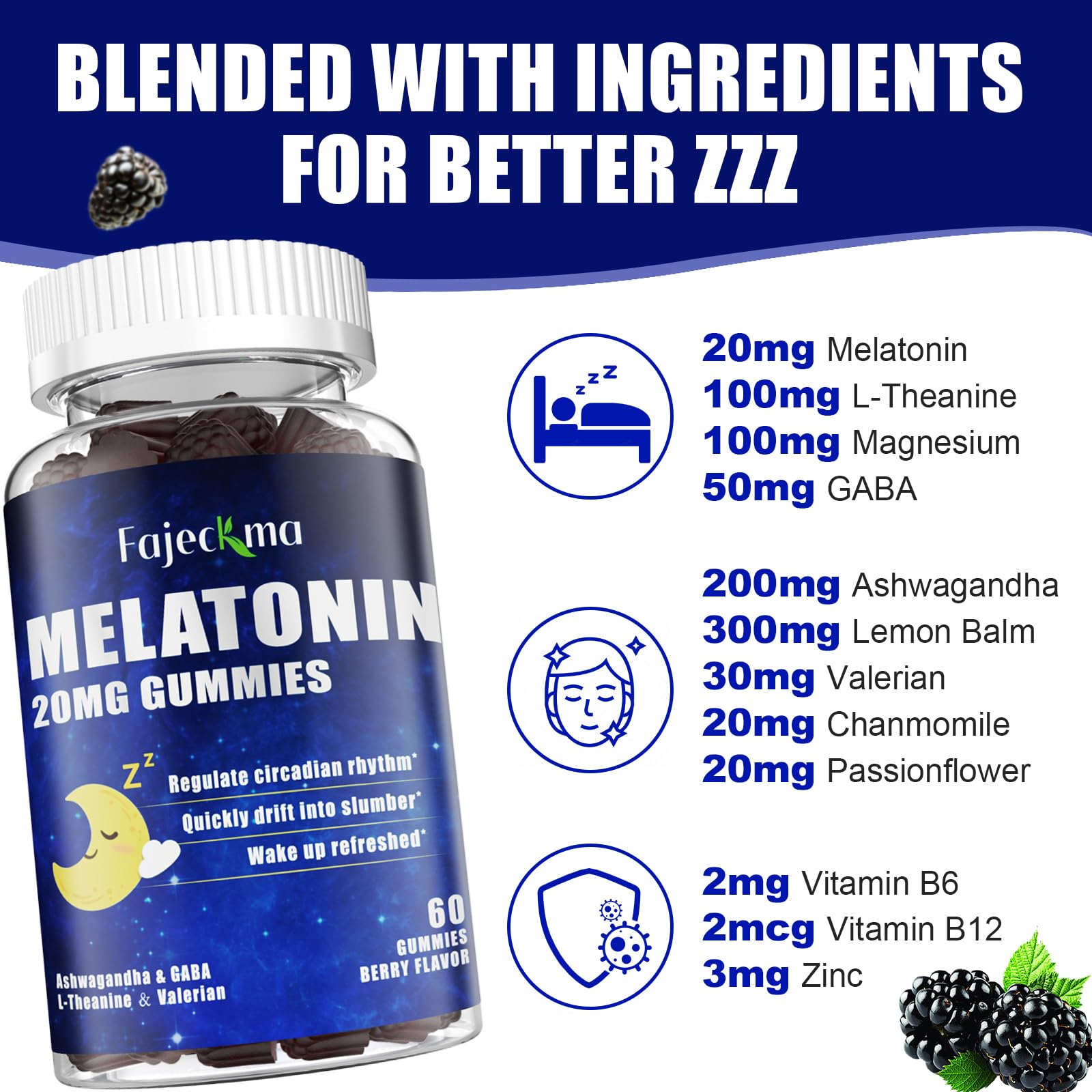 Fajeckma melatonin gummies berry flavor close-up shows a tasty, sugar-free nightly option.