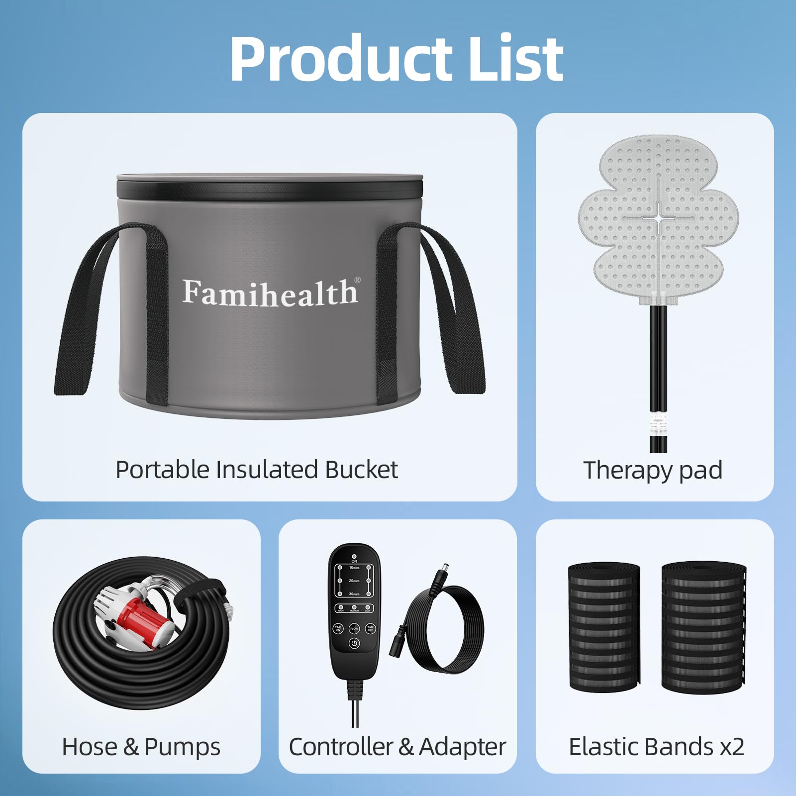 FamiHealth knee therapy in use shows targeted cold relief around the knee.