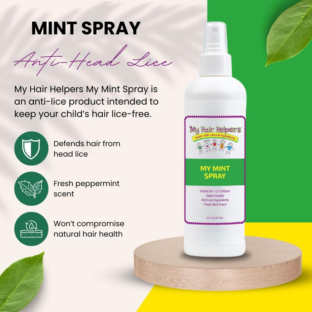 Family applying spray on child hair shows practical lice prevention use.
