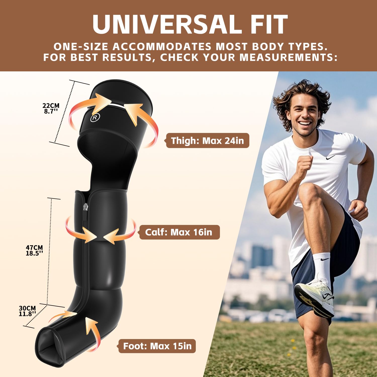 Family Health foot calf thigh compression system targets leg zones for relief.
