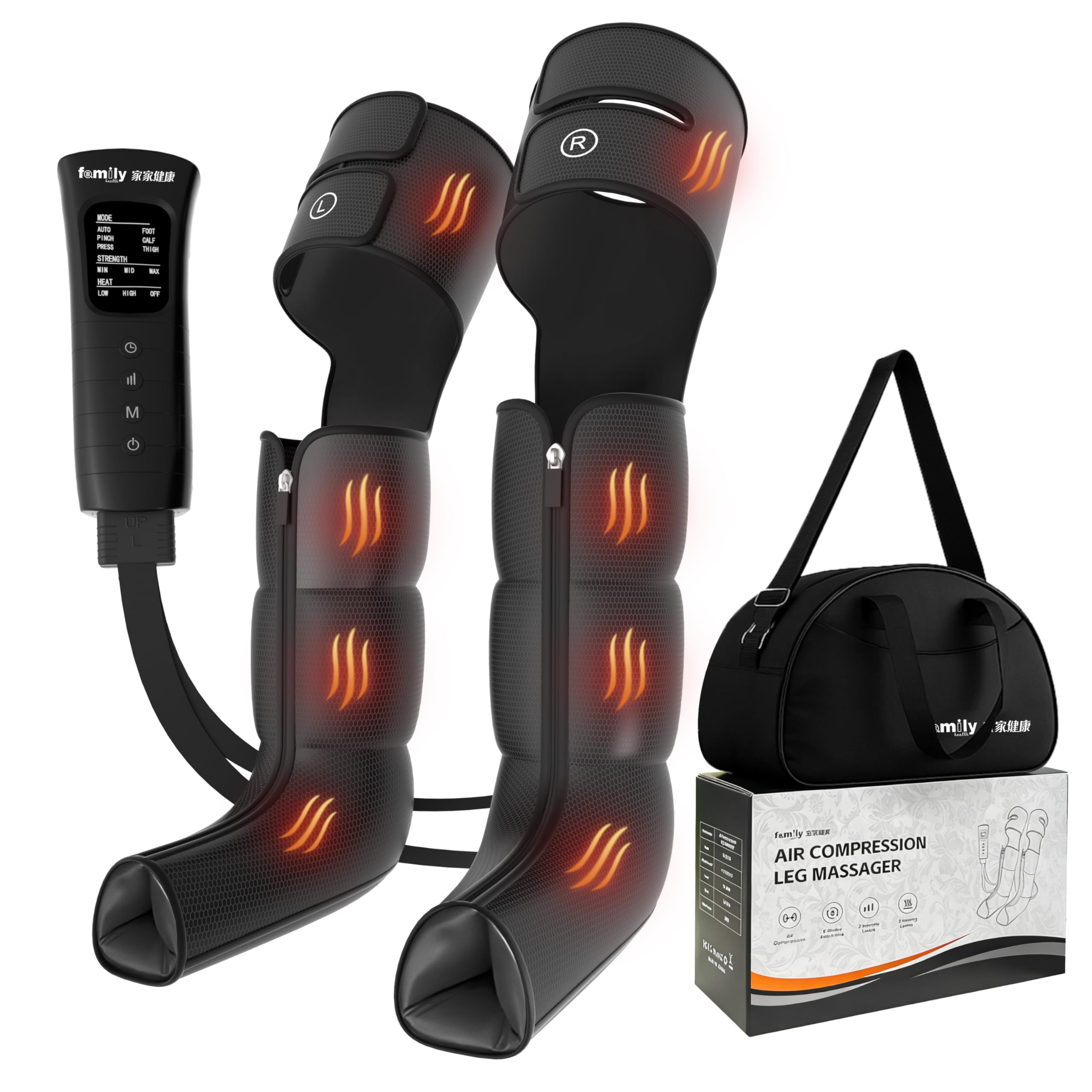 Family Health leg massager control unit enables easy adjustment and personalized sessions.