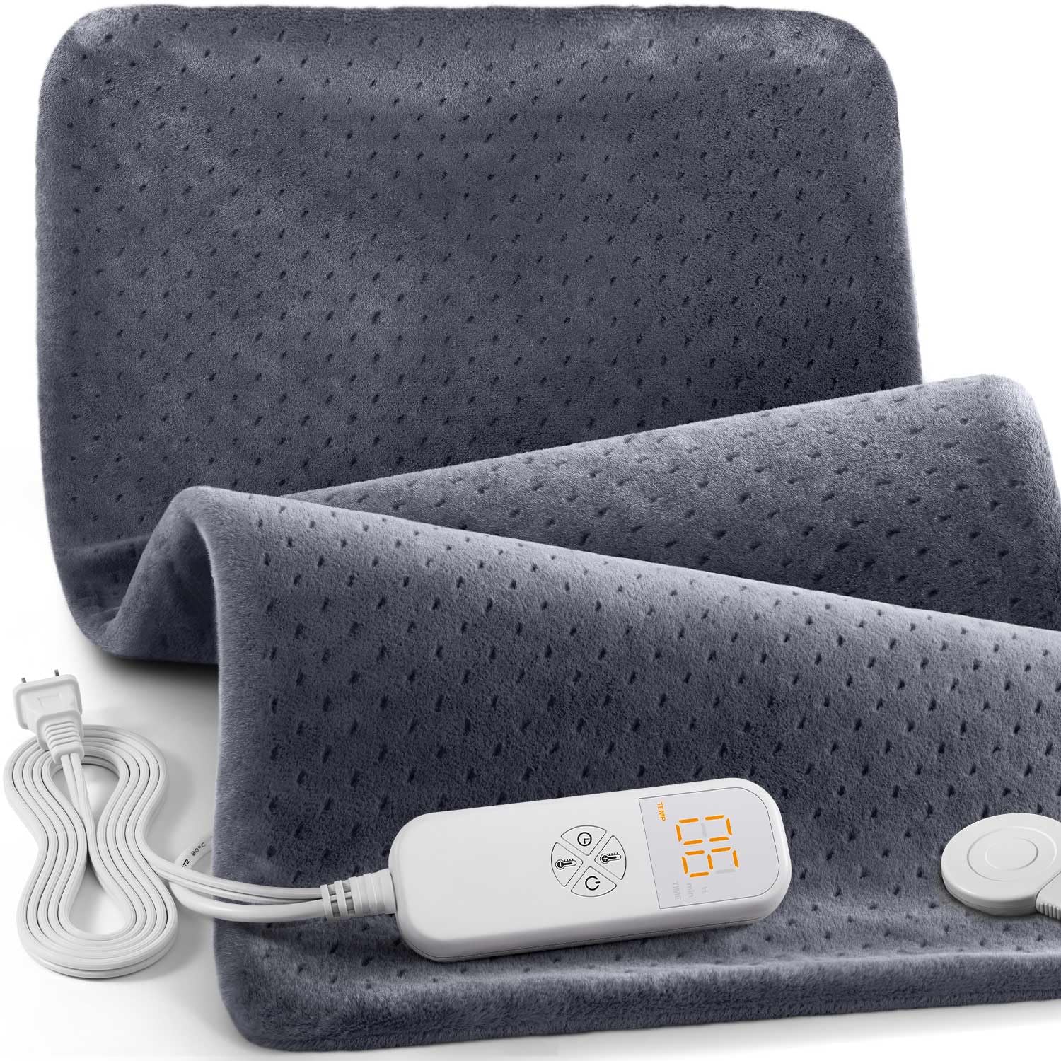 Fanatato heating pad covering back and shoulders in gray for broad relief