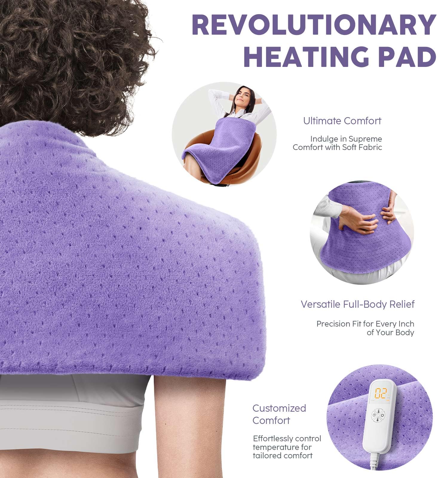 Fanatato heating pad demonstrates moist/dry heat capability for deeper comfort.