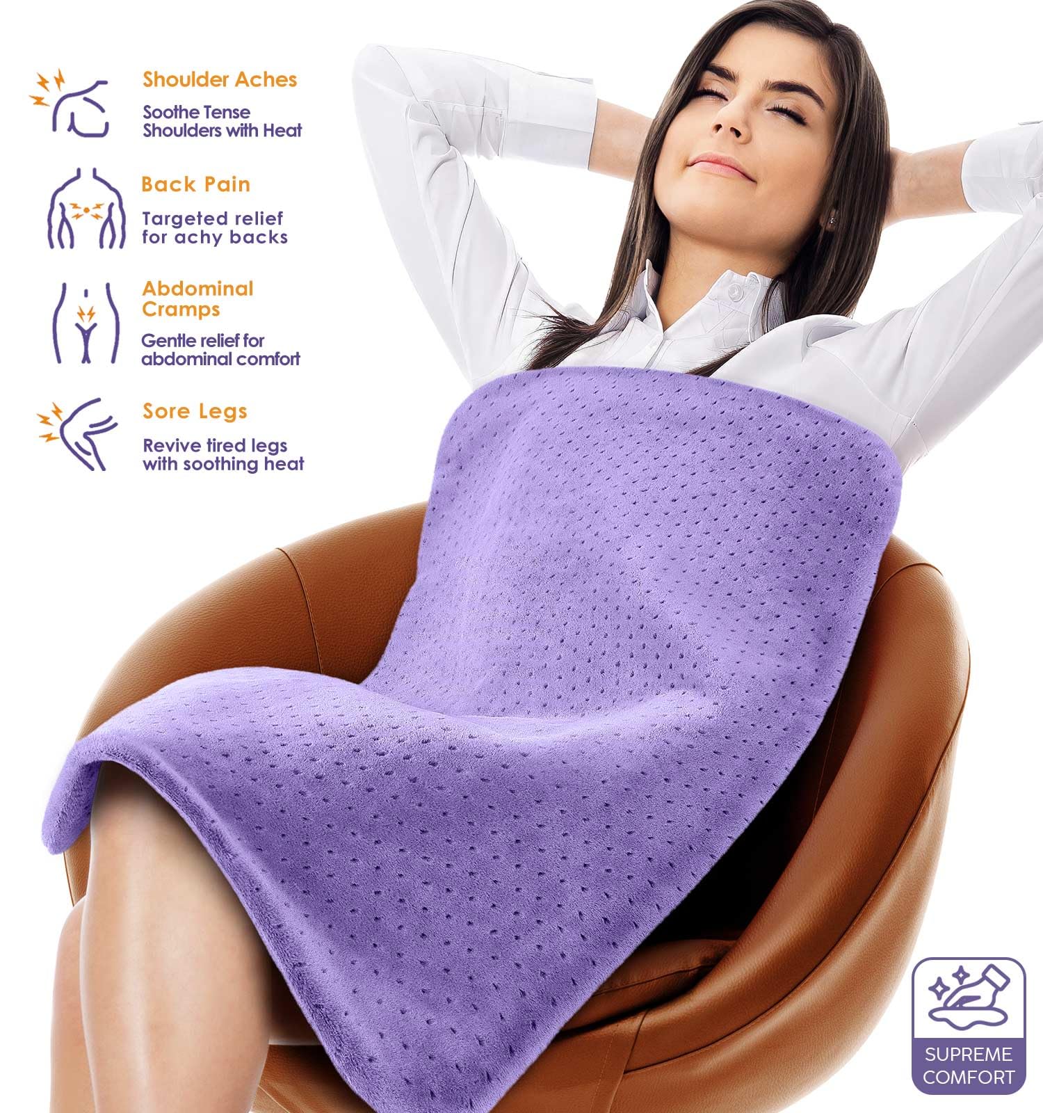 Fanatato heating pad offers six heat levels for personalized warmth.