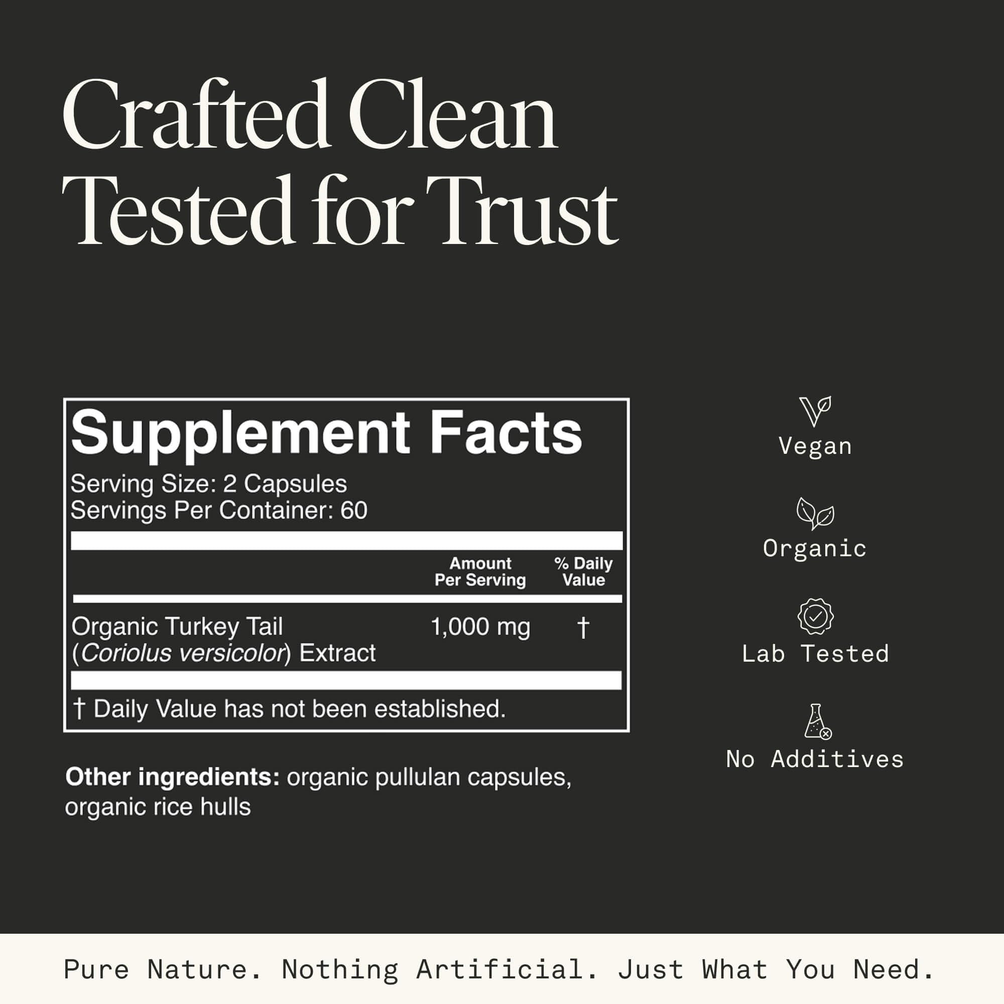 Fantastic Fungi Turkey Tail label highlights organic mushroom extract and purity.